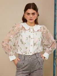 sister jane Dizzied Floral Embroidered Blouse / sheer blouses with removable cami