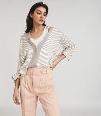 REISS CARLIE STRIPED BLOUSE CREAM