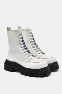 CONSIDERED VERITY Vegan White Chunky Lace Up Boots / faux leather thick sole footwear