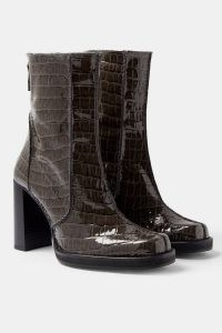 TOPSHOP CONSIDERED VIVIENNE Vegan Patent Grey Croc Platform Boots / crocodile effect faux leather footwear