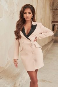 LAVISH ALICE contrast blazer dress with satin lapel in clay ~ jacket dresses ~ tuxedo style