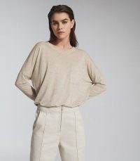 REISS CORALINE FINE JERSEY LONG SLEEVED T-SHIRT NEUTRAL ~ wardrobe essentials