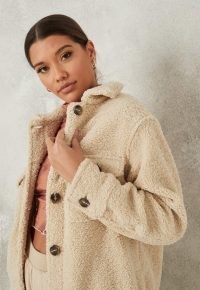 MISSGUIDED cream borg teddy shacket ~ textured shackets