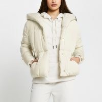 RIVER ISLAND Cream drawcord shawl puffer coat ~ casual style padded jackets