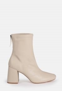 MISSGUIDED cream faux leather block heel sock boots ~ chunky heels