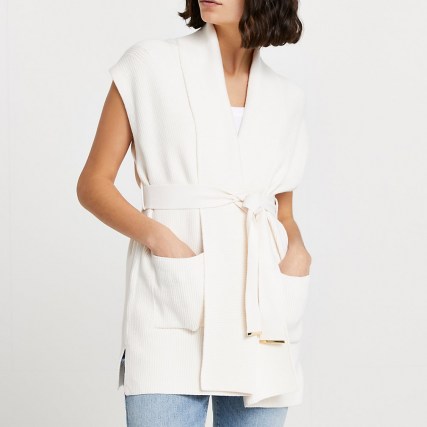 River Island Cream shawl collar tie waist cardigan | wrap front cardigans