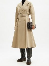 BOTTEGA VENETA Double-breasted water-repellent canvas trench coat | beige belted flared raincoat