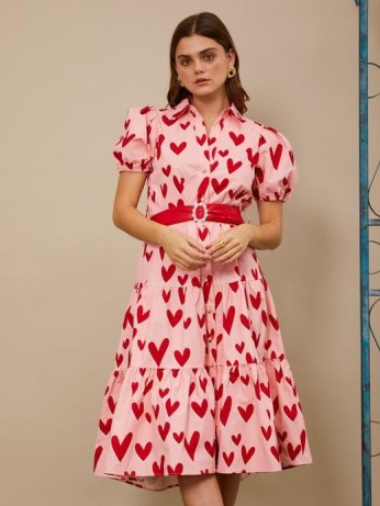 sister jane Wheel Midi Dress cotton cany and scarlet ~ pink heart print dresses