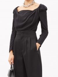 VIVIENNE WESTWOOD Elizabeth cowl-neck crepe-de-Chine top ~ black twist detail tops