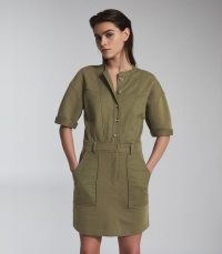 REISS EMLYN PANEL DETAIL SWEATSHIRT DRESS KHAKI ~ green utility style dresses ~ casual clothing