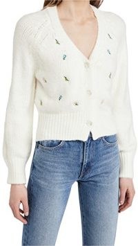 ENGLISH FACTORY Embroidered Knit Cardigan / white floral V-neck cardigans