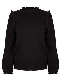 OLIVER BONAS Frill Detail Black Knitted Jumper | ruffle trim jumpers