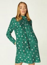 L.K. BENNETT GEORGE GREEN DAISY SPOT PRINT MINI DRESS / high neck floral dresses