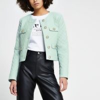 RIVER ISLAND Green faux leather diamond quilted jacket