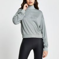 RIVER ISLAND Green RVR ‘New York City’ crop sweatshirt ~ high neck slogan sweat tops