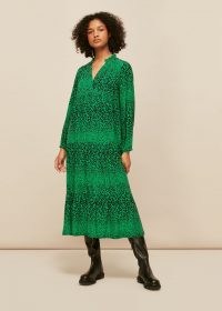 WHISTLES SPECKLED ANIMAL ENORA DRESS ~ green flowing midi dresses