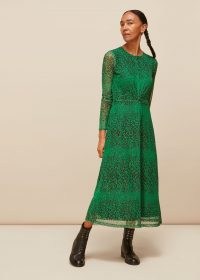 WHISTLES SPECKLED ANIMAL MESH DRESS ~ green sheer overlay dresses