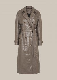 WHISTLES CROC BELTED TRENCH COAT / grey crocodile embossed coats