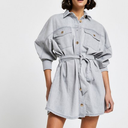 River Island Grey tie waist shirt dress | casual denim dresses