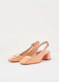 L.K. BENNETT HARLEM APRICOT CROC-EFFECT LEATHER SLINGBACKS / block heel slingback shoes