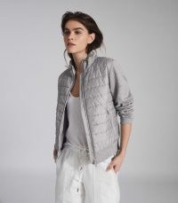 REISS HARPER HYBRID ZIP THROUGH QUILTED JACKET GREY MARL ~ casual quilt detail jackets