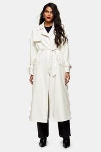 TOPSHOP Ivory Belted Maxi PU Vinyl Trench Coat ~ faux leather tie waist coats