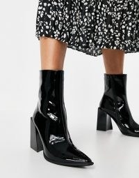 Jeffrey Campell Lasiren heeled ankle boots in black ~ patent block heel boots