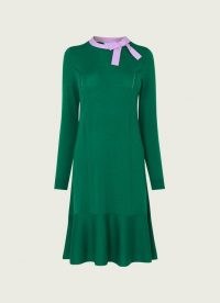 L.K. BENNETT JENNA GREEN & LILAC MERINO WOOL FLIPPY HEM DRESS ~ fine knit dresses