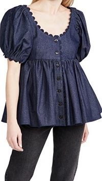 Kika Vargas Tessie Top | navy blue puff sleeve tops