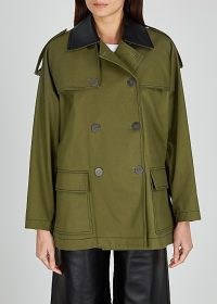 LOEWE Army green leather-trimmed twill jacket ~ military style jackets