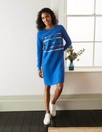 BODEN Mabel Sweatshirt Dress in Summit / blue foil striped sweat dresses