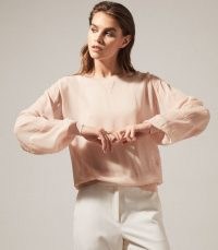 REISS MARLENA SEMI SHEER BLOUSE BLUSH ~ light pink blouses