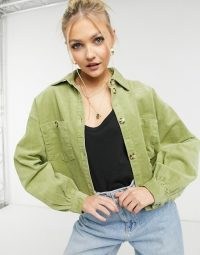 Monki Nanni cotton co-ord cord shacket in green ~ corduroy shackets ~ casual fashion co ords