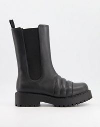 Monki Uno faux leather chunky tall boot in black ~ thick sole chelsea boots