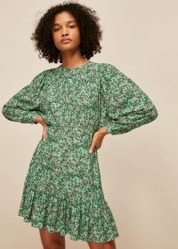 WHISTLES HEATH FLORAL PRINT DRESS ~ green floral ruffle hem dresses