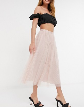 Needle & Thread midi tulle skirt in blush ~ light pink sheer overlay skirts