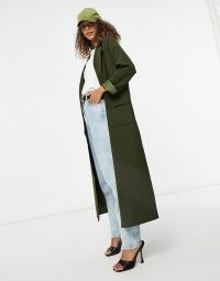 Never Fully Dressed tailored maxi jacket in khaki ~ longline green coats