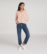 REISS NINA WOOL CASHMERE BLEND V-NECK JUMPER BLUSH ~ casual luxe knitwear ~ pink relaxed jumpers