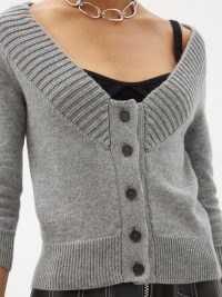 ALEXANDER MCQUEEN Off-the-shoulder cashmere cardigan ~ grey bardot cardigans