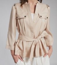 REISS OLIVIA BELTED UTILITY JACKET NEUTRAL ~ casual tie waist jackets