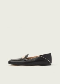 L.K. BENNETT PAOLA BLACK LEATHER CONTRAST PIPING LOAFERS / fold down back loafer / smart slip on shoes