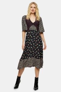 TOPSHOP Polka Dot And Floral Mixed Print Midi Dress / mixed floral print dresses