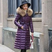 Ultamodan Belted Parka Down Coat With Faux Fur Collar | purple padded coats