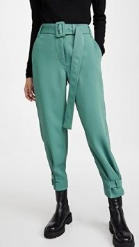 Proenza Schouler White Label Belted Rumple Pique Pants Sage ~ green abkle tie trousers