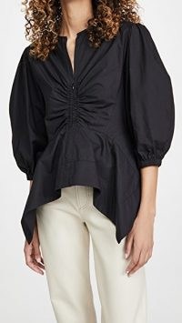 Proenza Schouler White Label Cotton Peplum Top | ruched front tops