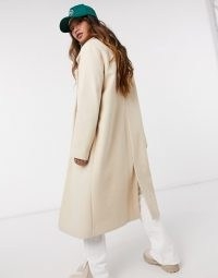 River Island relaxed crombie coat in oatmeal ~ neutral longline coats