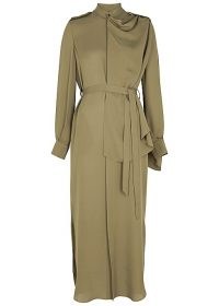 ROLAND MOURET Northcott olive draped silk midi dress ~ green occasionwear