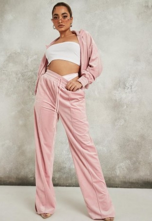 sean john x missguided pink velour wide leg trousers