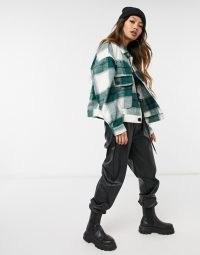 Selected Femme shacket in green check ~ shackets