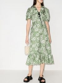 Shrimps Oakley floral-print silk midi dress / green frill hem dresses